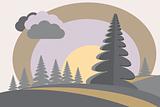 firtree hills sun cloud cartoon image