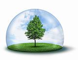 Lone green tree under protective dome
