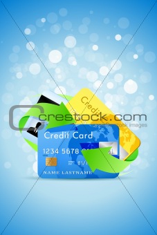 Blue Background with Credit Cards and Green Arrows