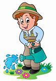 Cartoon gardener with watering can