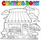 Coloring book cartoon candy store