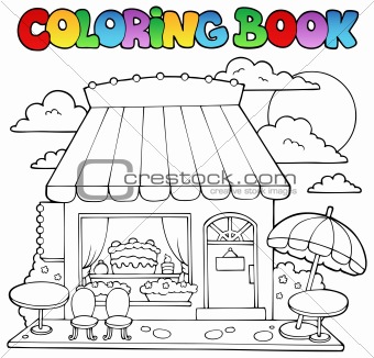 Coloring book cartoon candy store