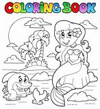 Coloring book ocean and mermaid 1