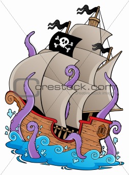 Old pirate ship with tentacles