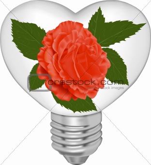 Bulb in the form of heart and in it a red rose