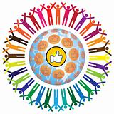 Global social teamworking concept with like symbol
