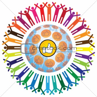 Global social teamworking concept with like symbol