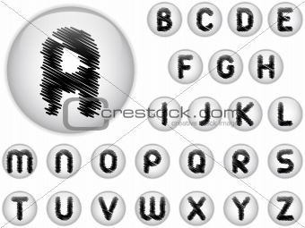 Alphabet Scribble Letters in shiny White Buttons