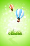 Green Background with Grass and Hot Air Balloons