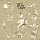 Beautifull llustration of Pirates set  Icons in grunge style