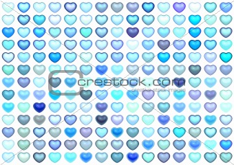 3d collection floating love heart in multiple blue on white
