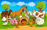 cartoon rural scene with farm animals