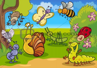 cartoon insects on the meadow