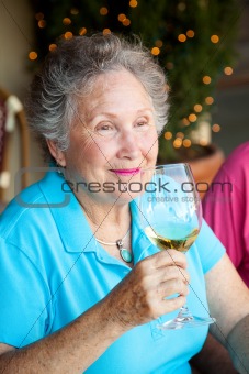 Stock Photo of Wine Tasting - Senior Woman