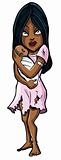 Cartoon woman with baby. She is in rags