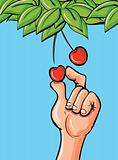 Cartoon hand picking a cherry