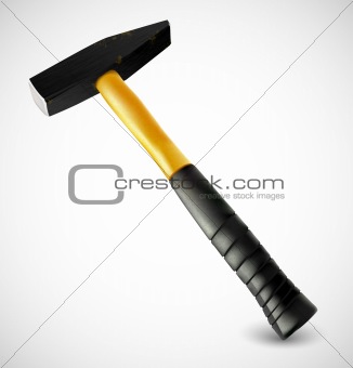 Photorealistic hammer with black and yellow handle. Vector illustration