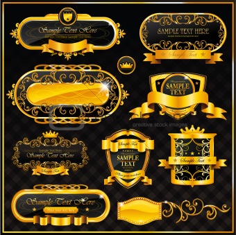 Decorative ornate gold frame label