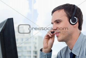 Office worker using a headset
