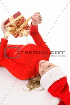 Female unties a Christmas present