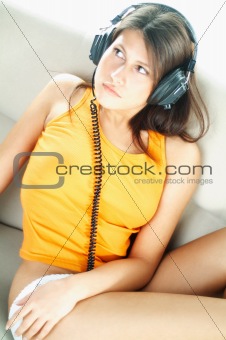 Sexy Girl with headphones close up