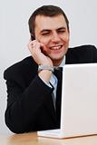 Businessman having telephone conversation