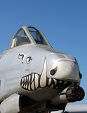 Nose view of military airplane