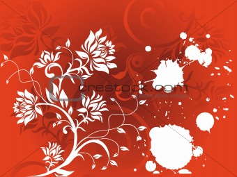 Abstract vector grunge flower on red background