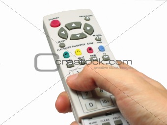 Hand holding a remote