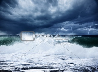 Thunderstorm and lightning on the beach