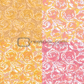 Set of four seamless pattern with pink roses