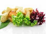 croutons with salad leaves