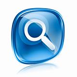 magnifier icon blue glass, isolated on white background.