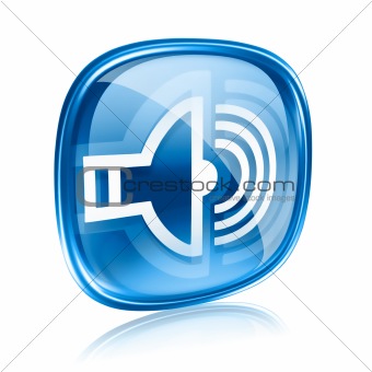 speaker icon blue glass, isolated on white background.