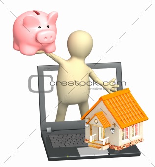 Puppet with piggy bank and house
