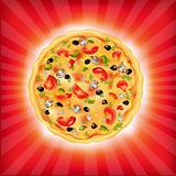 Sunburst Background With Pizza