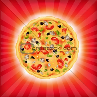 Sunburst Background With Pizza