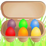 Easter eggs in cardboard box