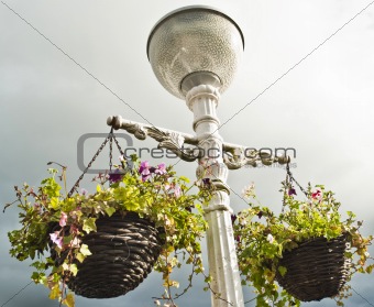 Original lamp post with hanging plants