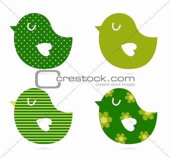 Cute abstract birds collection isolated on white