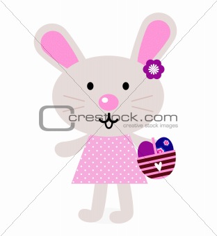 Pink easter bunny with eggs isolated on white