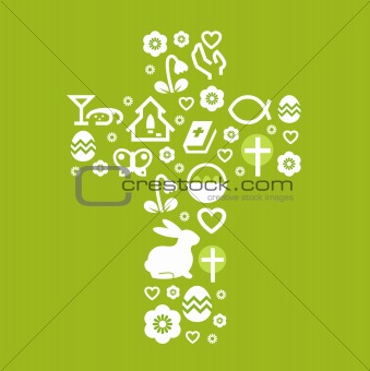 Easter stylized cross isolated on green