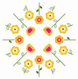 Stylized retro vector flowers in circle ( yellow )