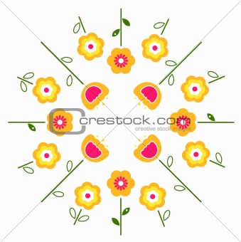 Stylized retro vector flowers in circle ( yellow )