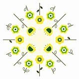 Retro spring flowers in circle - yellow and green