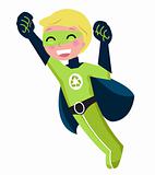 Green super hero boy isolated on white