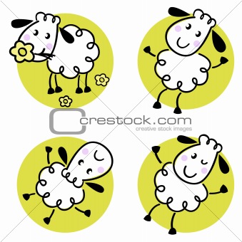 Cute doodle sheep set isolated on white
