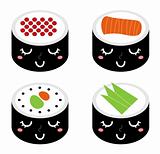 Cute cartoon Sushi set isolated on white