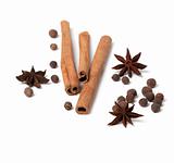 Cinnamon sticks, anise stars and black peppercorns