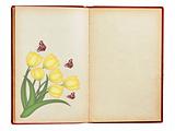 Old book with tulips and butterflies